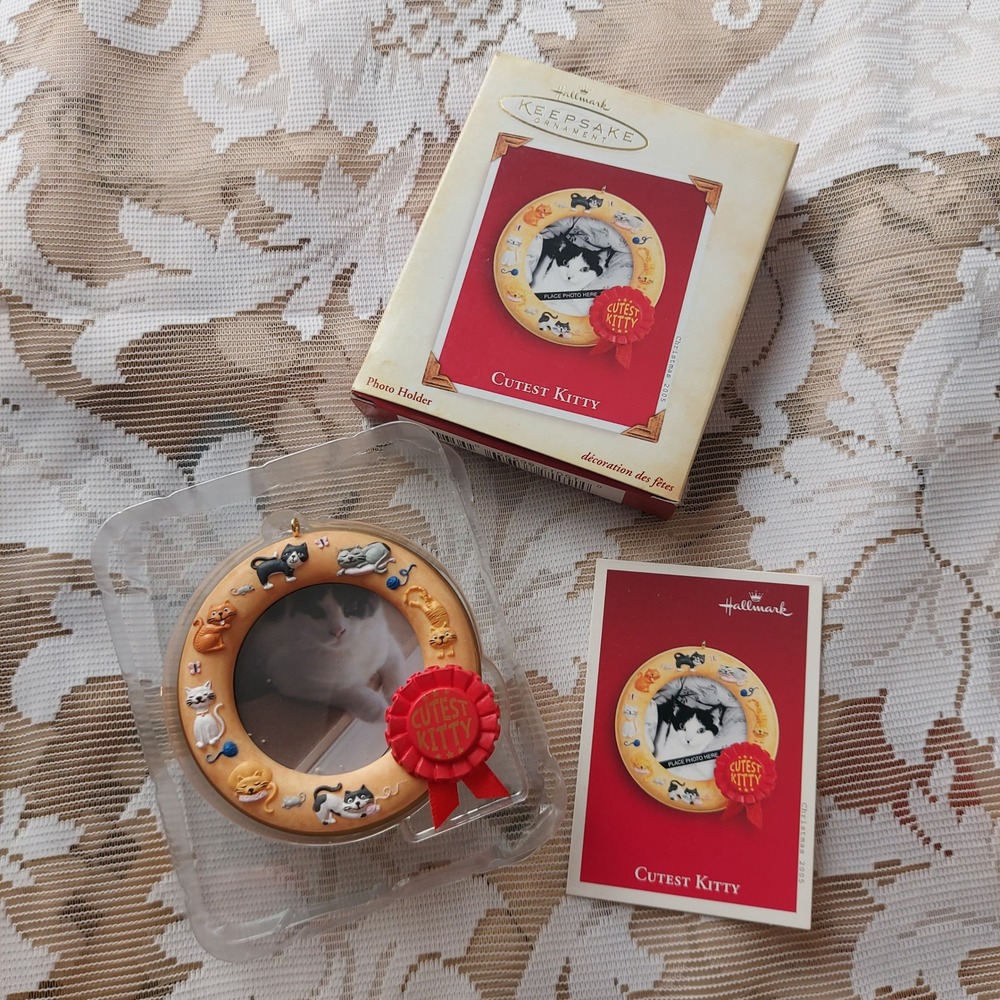 Hallmark Keepsake 2005 Cutest Kitty Photo Holder Ornament Sharon Visker Cat Box